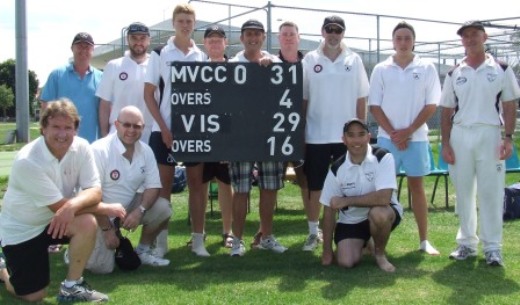 The all-conquering Mighty Fighting Fourths: The scoreboard tells the story. L-R: Back - Dean Lawson, Steve Herbert, Peter Wright, Darren Nagle, Brett Curran, Norm Wright, Kevin Gardiner, Liam Curran and Glenn Perussich. Front - Steven Ball, Paul Hobbs and John Talone.